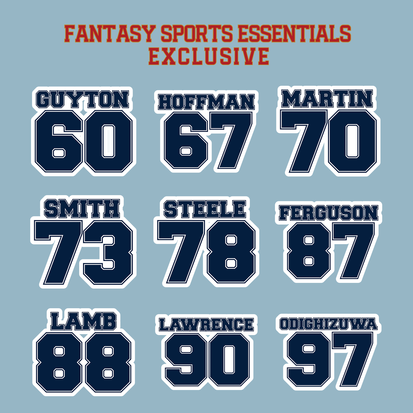 Fantasy Sports Essentials Exclusive Dallas Cowboys 2024 Name and Number Matte Stickers Page 3