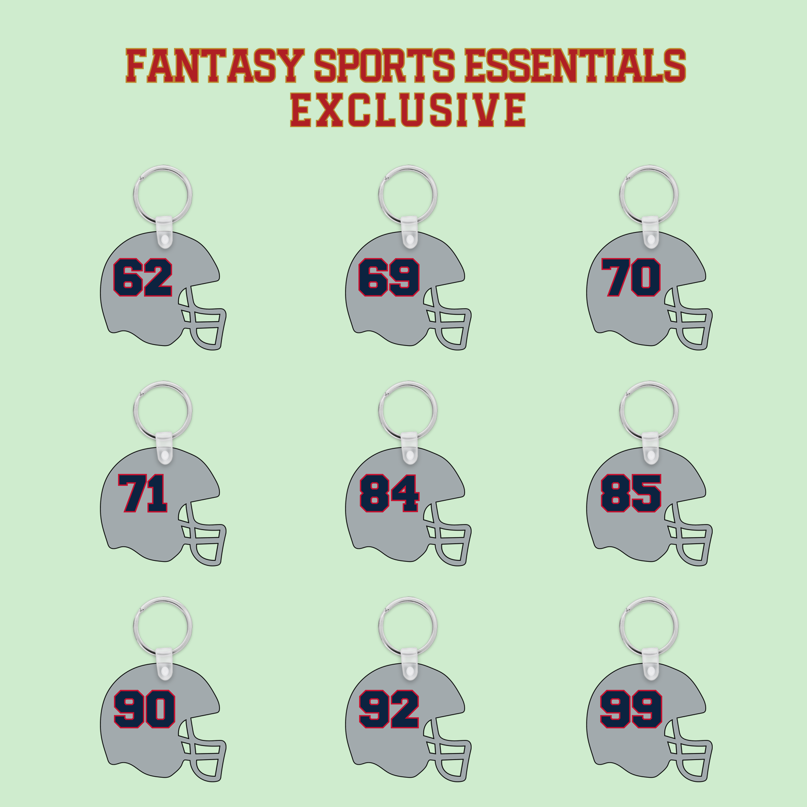 Fantasy Sports Essentials Exclusive New England Patriots 2024 Helmet Keychains Page 3