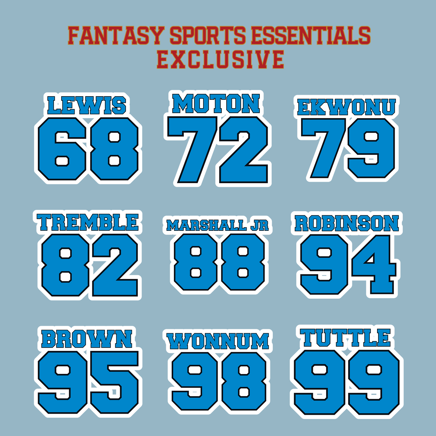 Fantasy Sports Essentials Exclusive Carolina Panthers 2024 Name and Number Matte Stickers Page 3