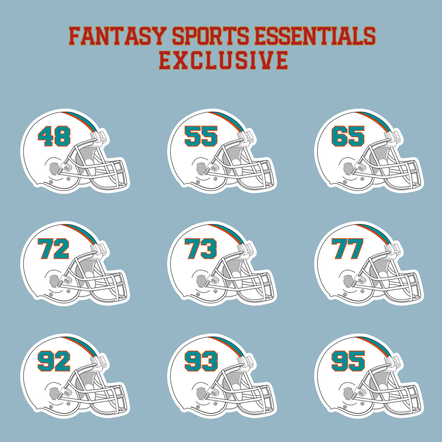 Fantasy Sports Essentials Exclusive Miami Dolphins 2024 Helmet Matte Stickers Page 3