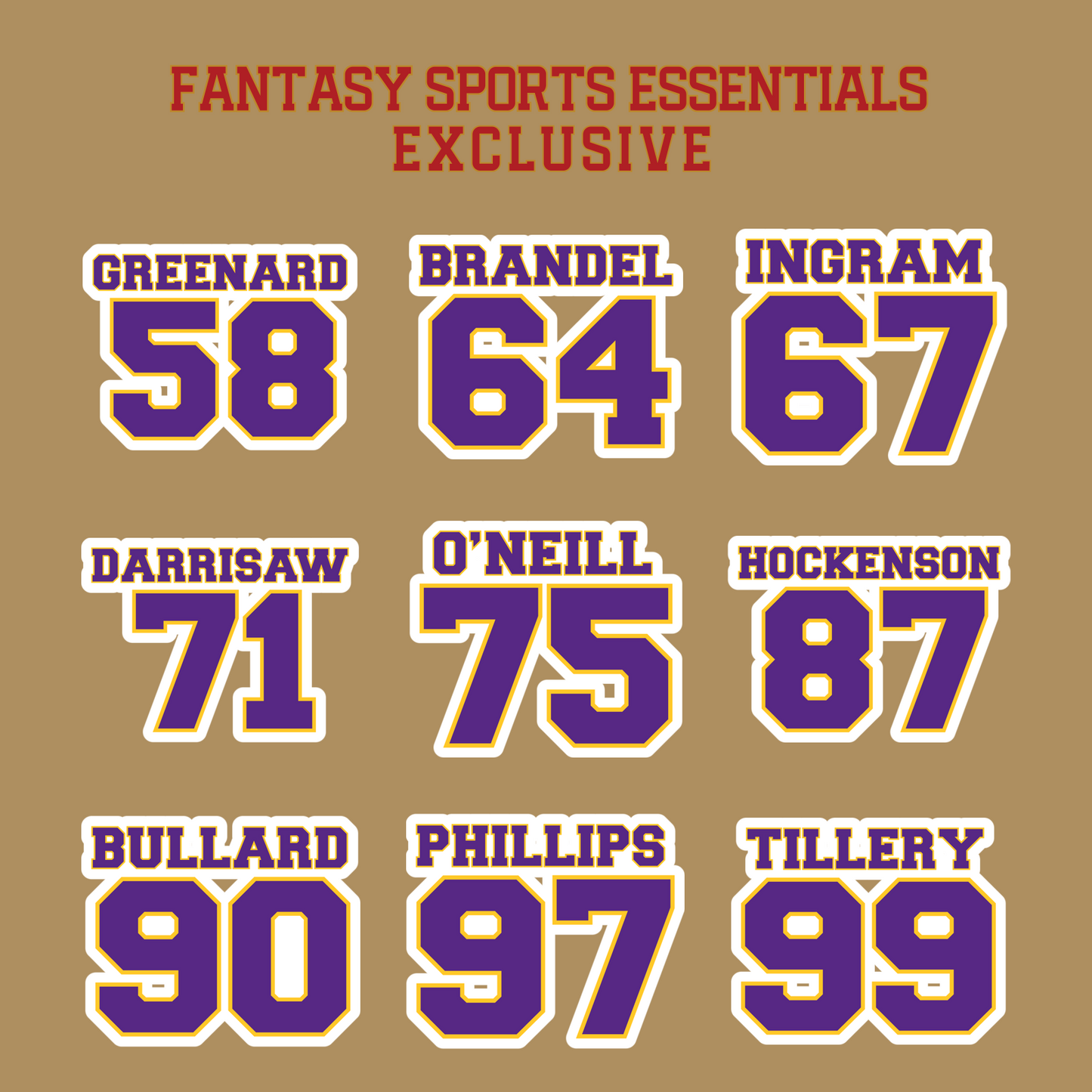 Fantasy Sports Essentials Exclusive Minnesota Vikings 2024 Name and Number Glossy Stickers Page 3