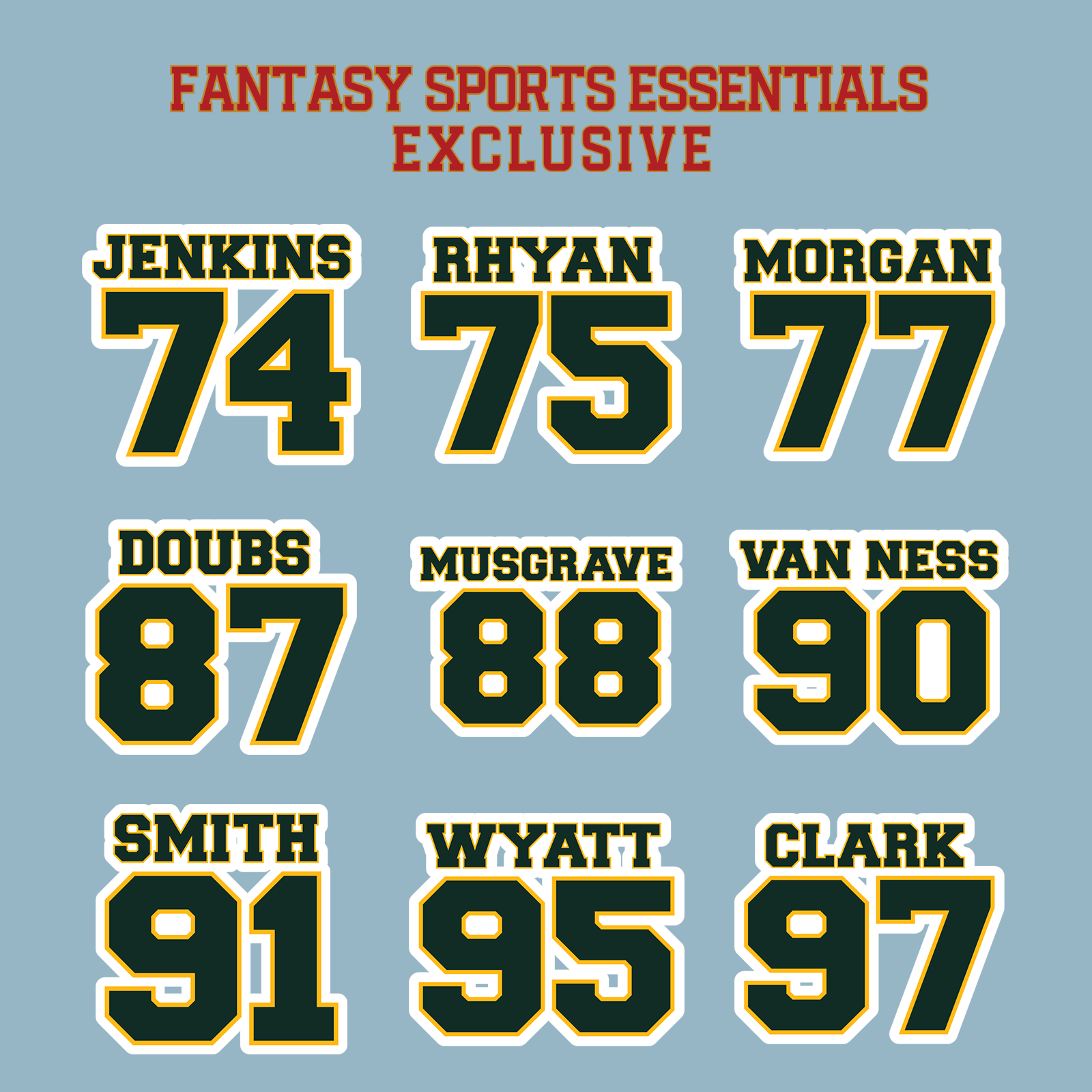 Fantasy Sports Essentials Exclusive Green Bay Packers 2024 Name and Number Matte Stickers Page 3