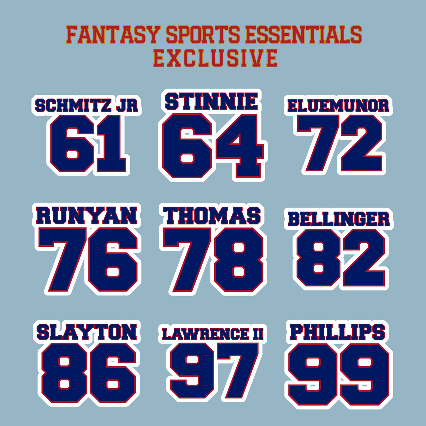 Fantasy Sports Essentials Exclusive New York Giants 2024 Name and Number Matte Stickers Page 3