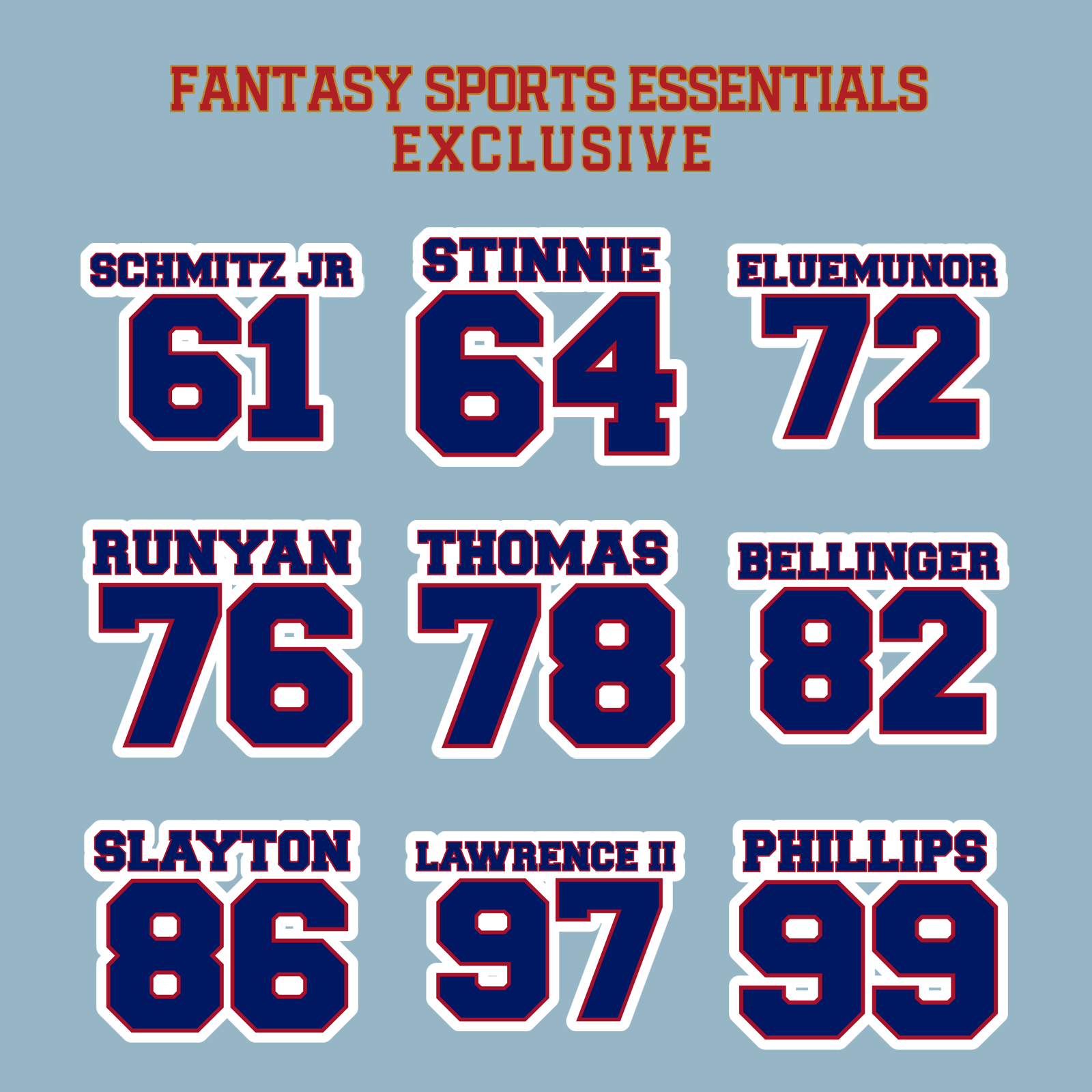 Fantasy Sports Essentials Exclusive New York Giants 2024 Name and Number Matte Stickers Page 3