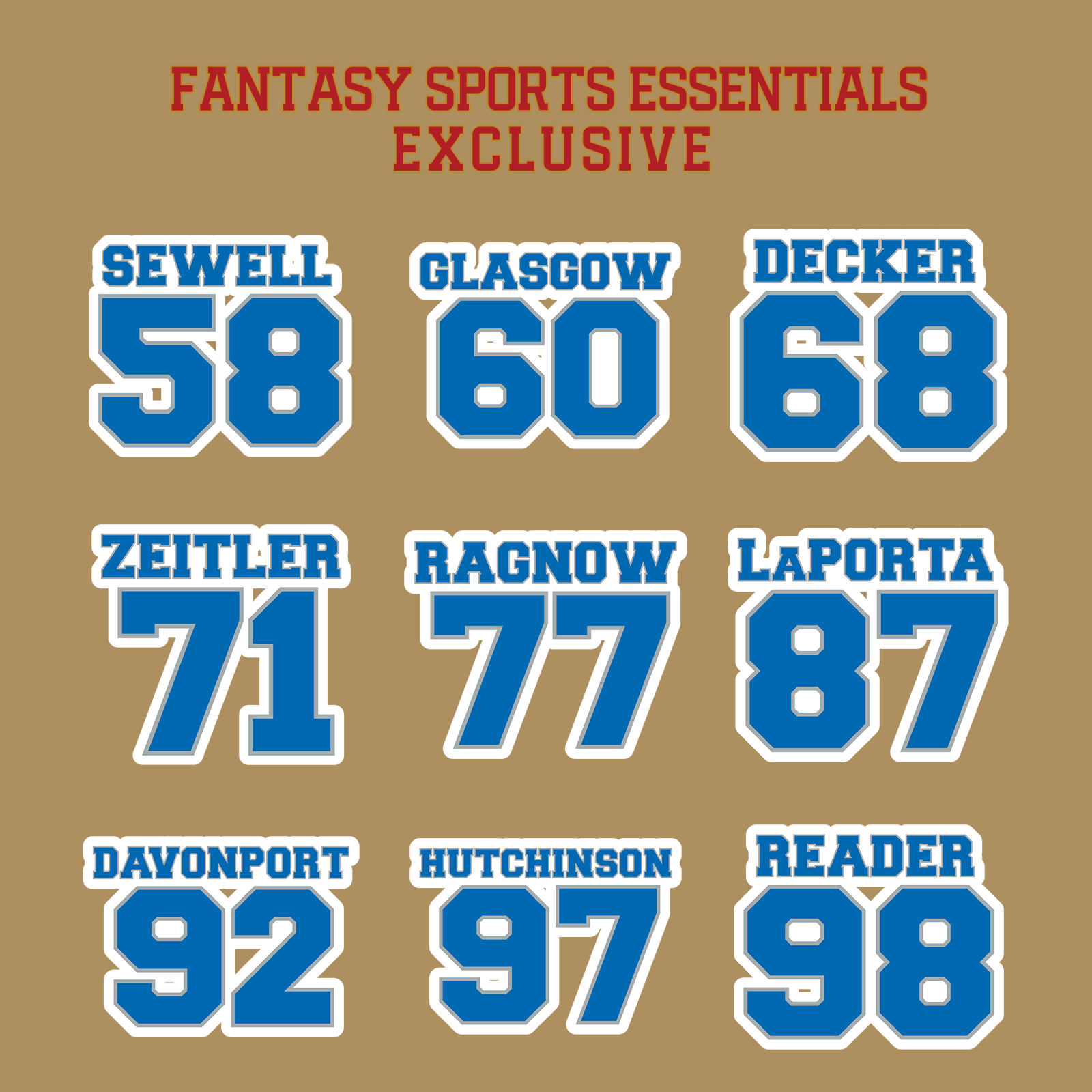 Fantasy Sports Essentials Exclusive Detroit Lions 2024 Name and Number Glossy Stickers Page 3