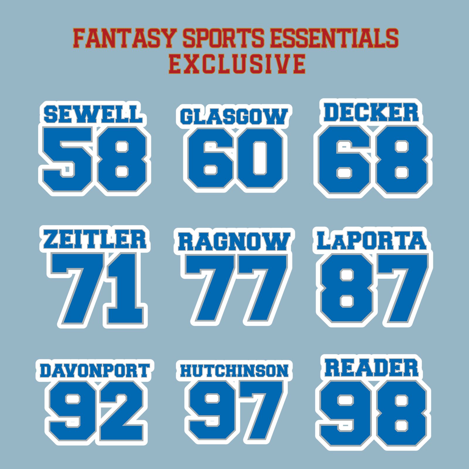 Fantasy Sports Essentials Exclusive Detroit Lions 2024 Name and Number Matte Stickers Page 3