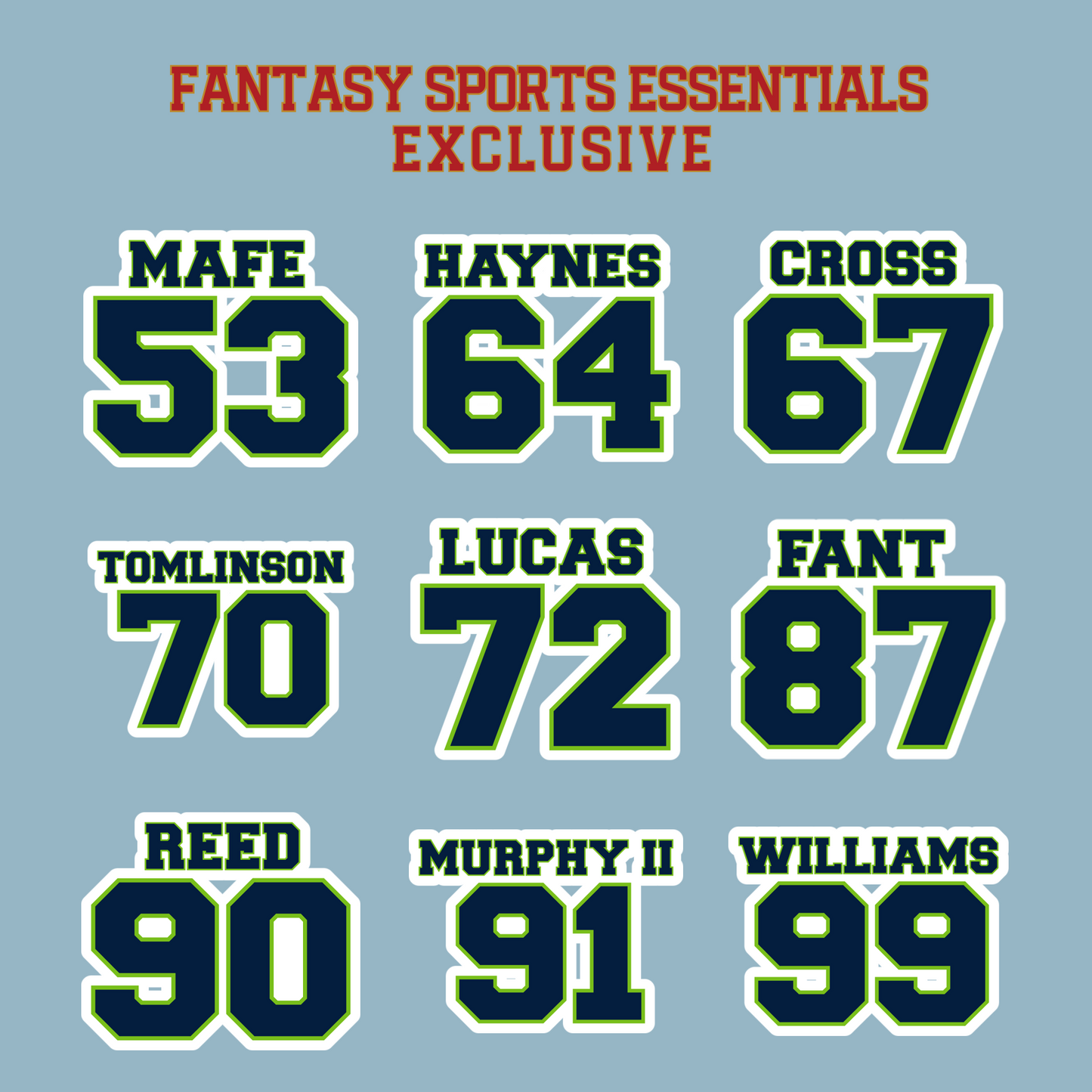 Fantasy Sports Essentials Exclusive Seattle Seahawks 2024 Name and Number Matte Stickers Page 3