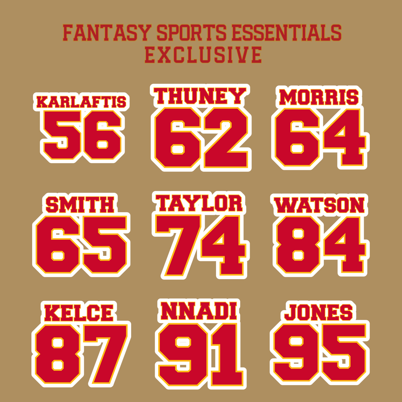 Fantasy Sports Essentials Exclusive Kansas City Chiefs 2024 Name and Number Glossy Stickers Page 3