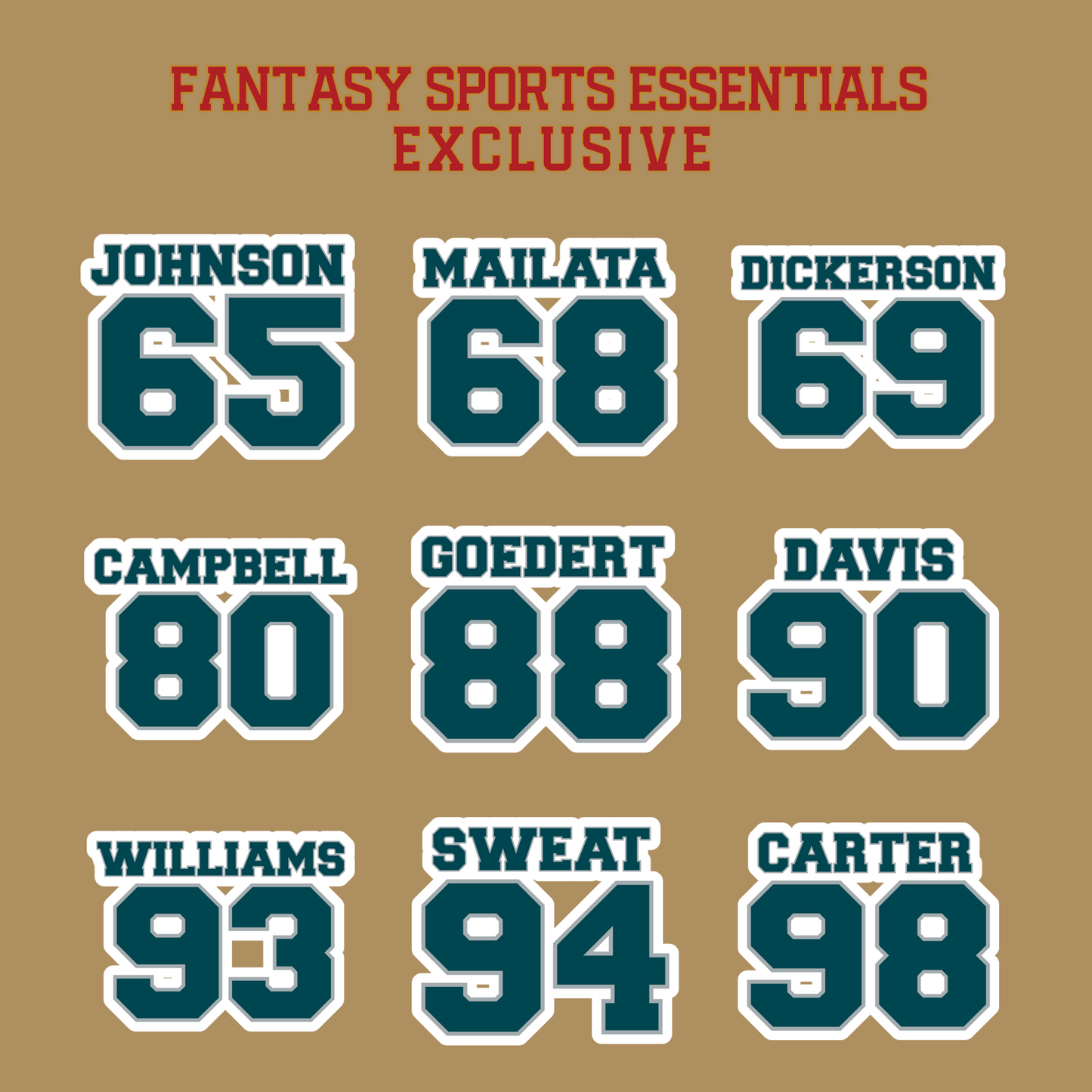 Fantasy Sports Essentials Exclusive Philadelphia Eagles 2024 Name and Number Glossy Stickers Page 3