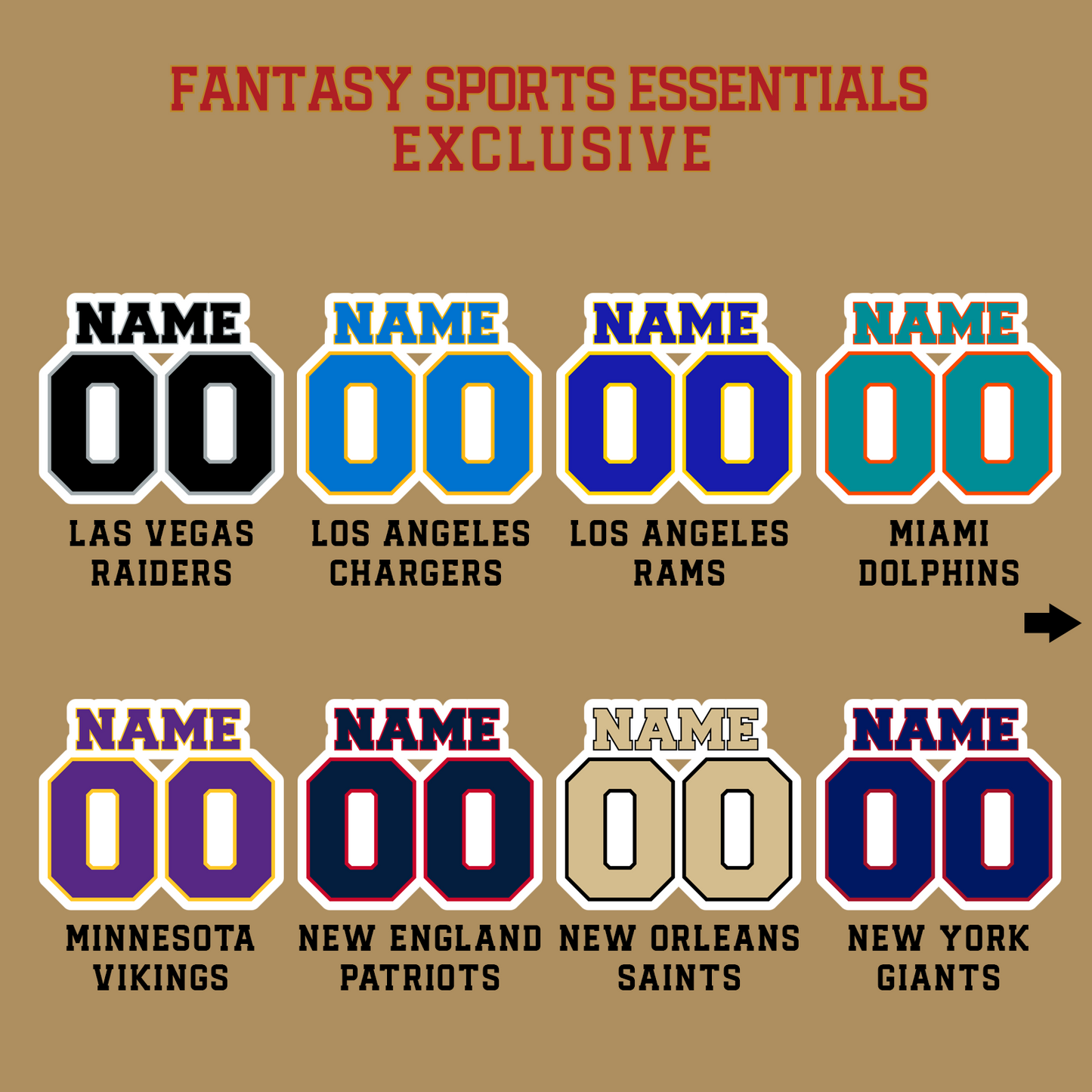 Fantasy Sports Essentials Exclusive Custom 2024 Pro Football Name and Number Glossy Stickers Page 3