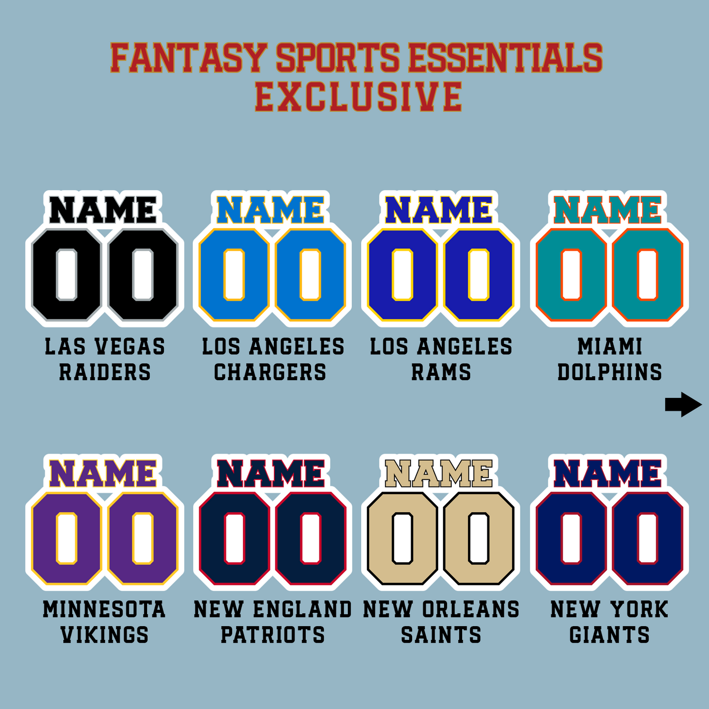 Fantasy Sports Essentials Exclusive Custom 2024 Pro Football Name and Number Matte Stickers Page 3