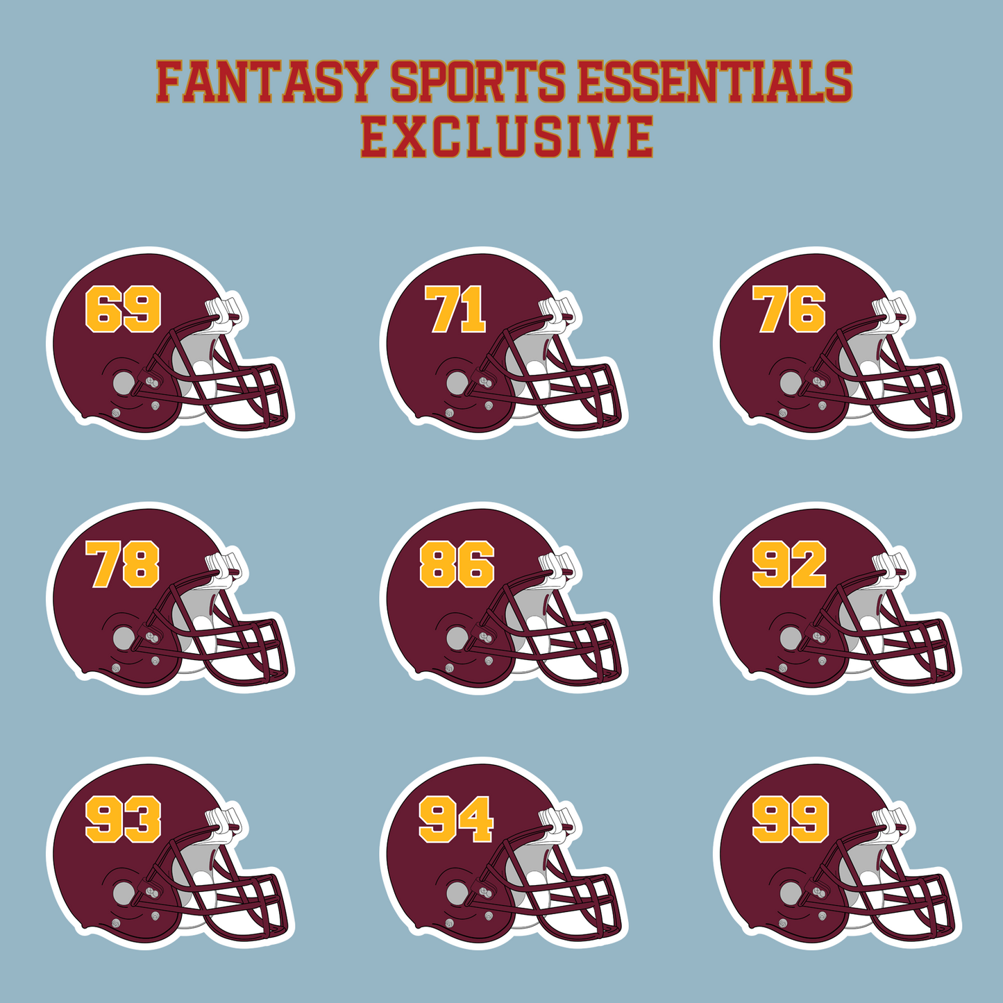 Fantasy Sports Essentials Exclusive Washington Commanders 2024 Helmet Matte Stickers Page 3