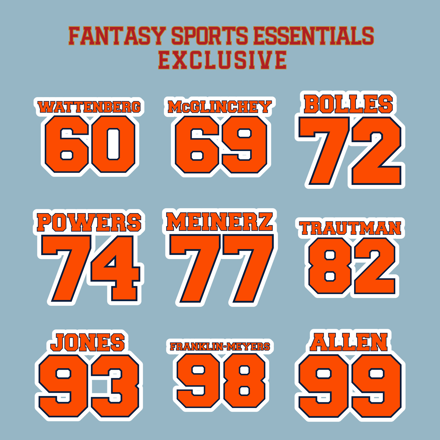 Fantasy Sports Essentials Exclusive Denver Broncos 2024 Name and Number Matte Stickers Page 3