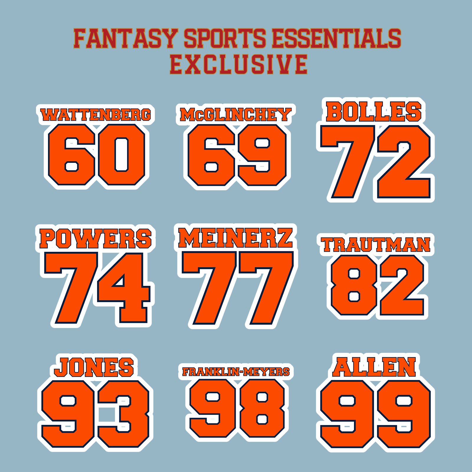 Fantasy Sports Essentials Exclusive Denver Broncos 2024 Name and Number Matte Stickers Page 3