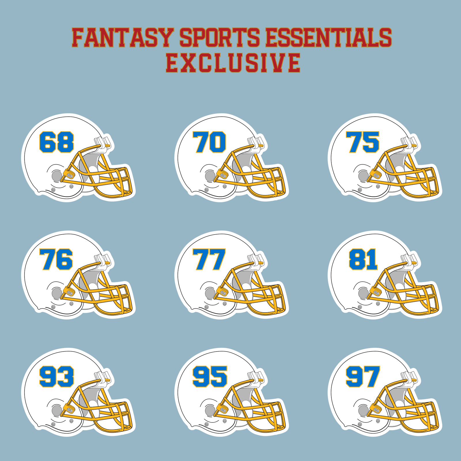 Fantasy Sports Essentials Exclusive Los Angeles Chargers 2024 Helmet Matte Stickers Page 3