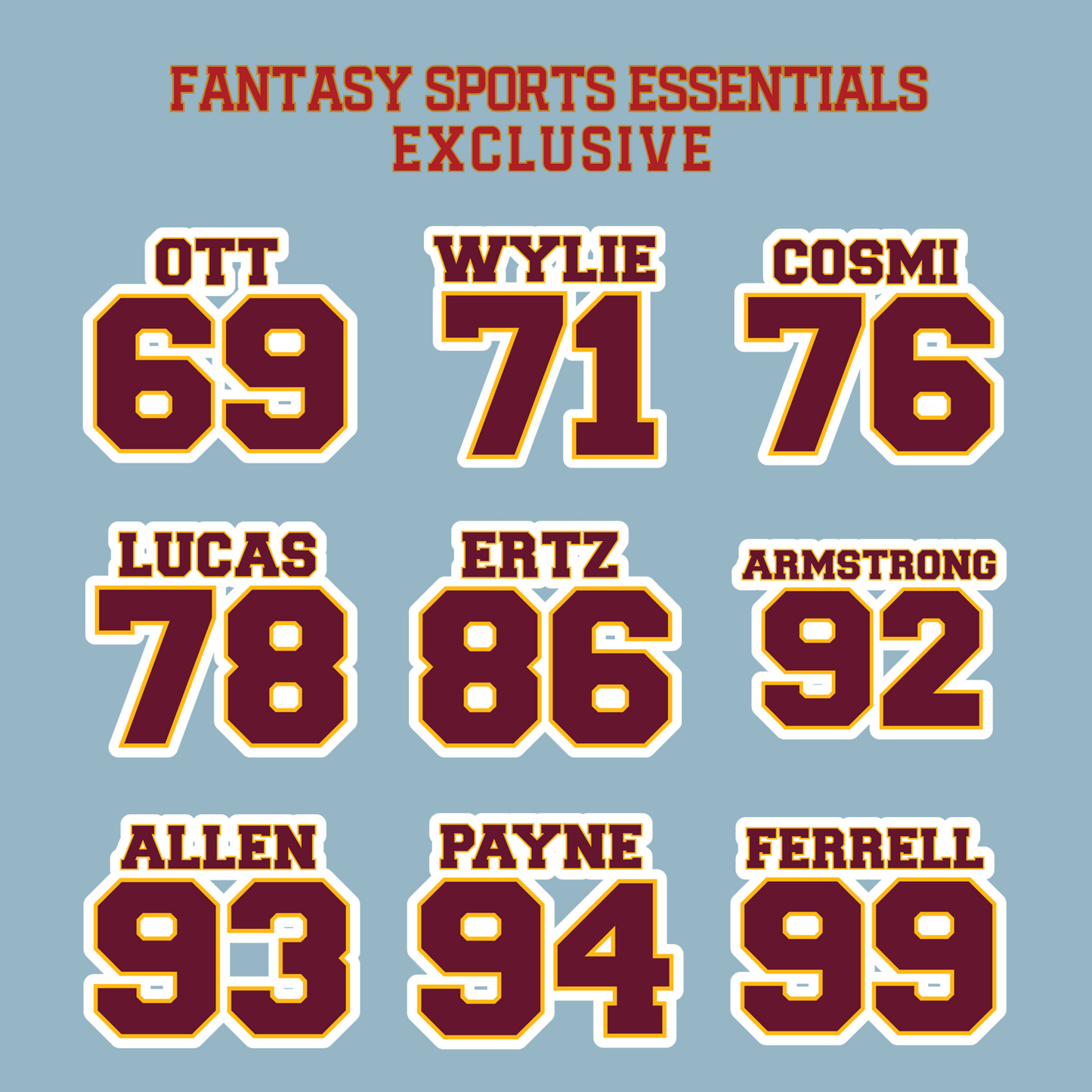 Fantasy Sports Essentials Exclusive Washington Commanders 2024 Name and Number Matte Stickers Page 3