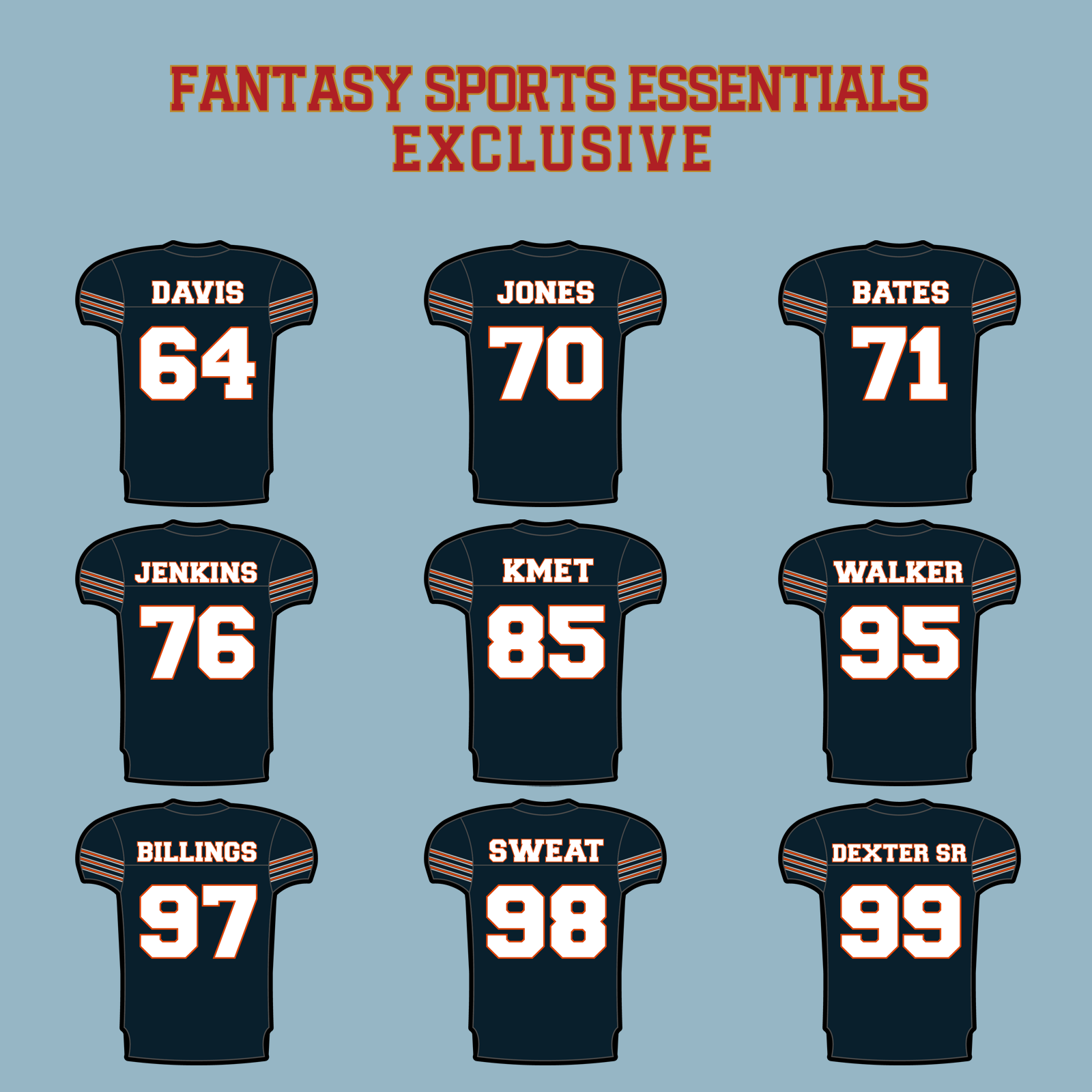 Fantasy Sports Essentials Exclusive Chicago Bears 2024 Home Jersey Matte Stickers Page 3