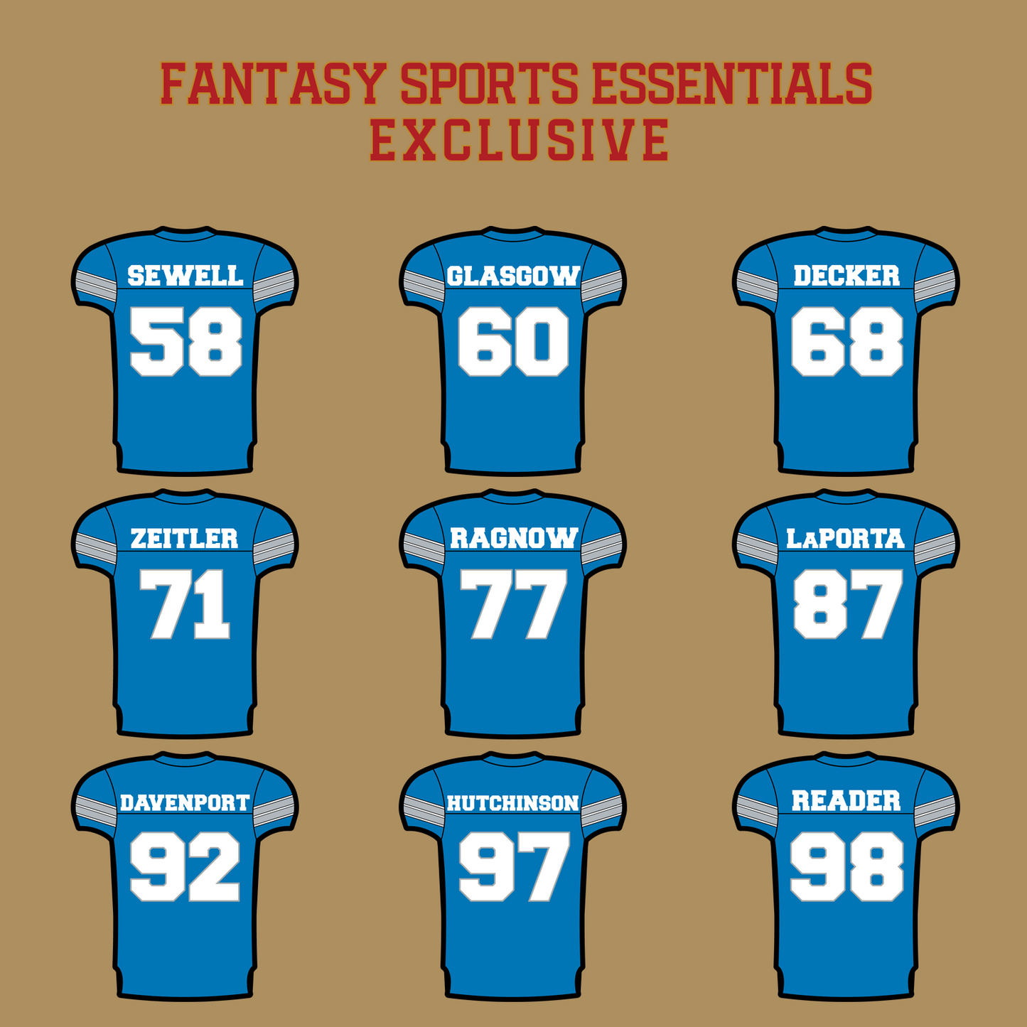 Fantasy Sports Essentials Exclusive Detroit Lions 2024 Home Jersey Glossy Stickers Page 3