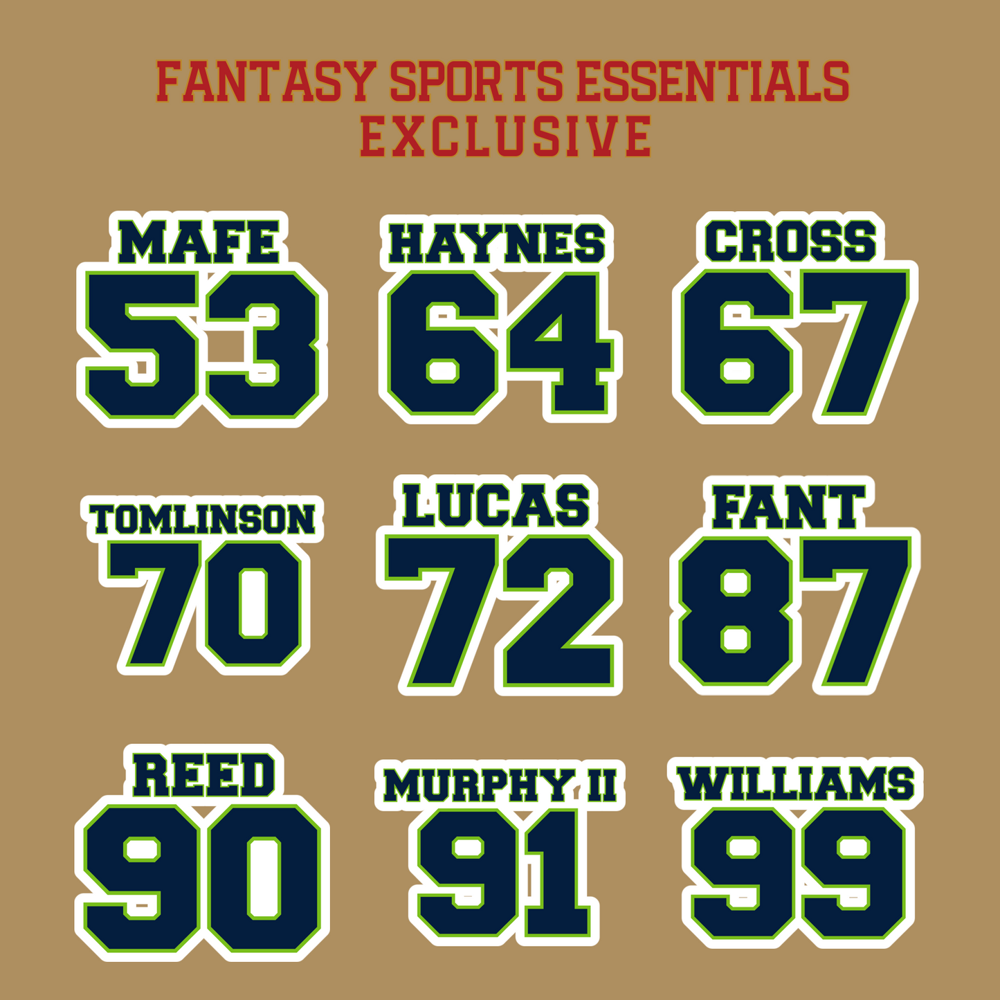 Fantasy Sports Essentials Exclusive Seattle Seahawks 2024 Name and Number Glossy Stickers Page 3