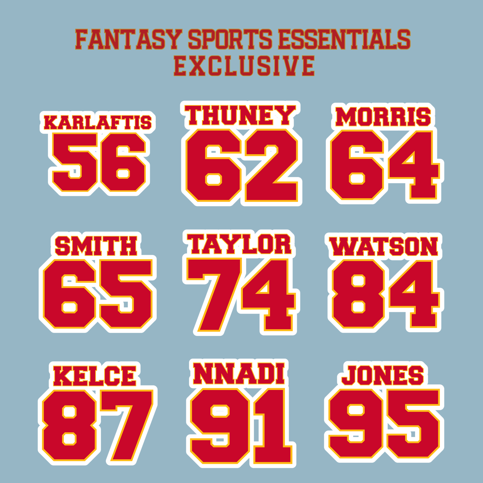 Fantasy Sports Essentials Exclusive Kansas City Chiefs 2024 Name and Number Matte Stickers Page 3