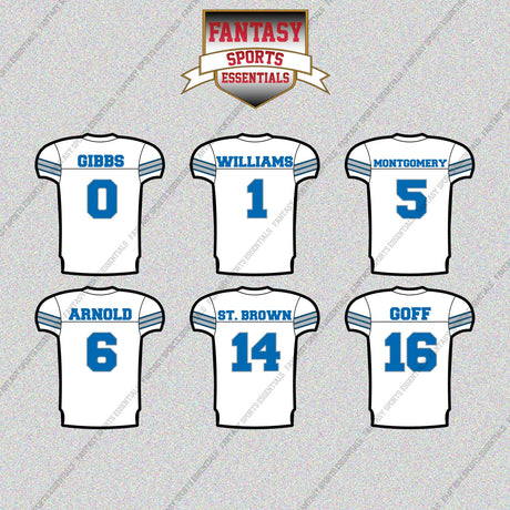 Detroit Lions 2025 Away Jersey Glossy Stickers (Choose Your Player) Page 1