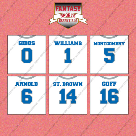 Detroit Lions 2025 Away Jersey Wall Art Prints (Choose Your Player) Page 1