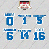 Detroit Lions 2025 Name and Number Glossy Stickers (Choose Your Player) Page 1