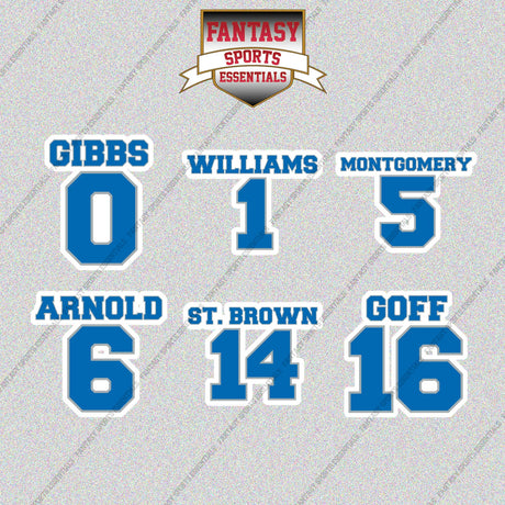 Detroit Lions 2025 Name and Number Glossy Stickers (Choose Your Player) Page 1