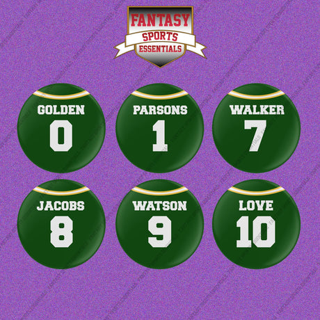 Green Bay Packers 2025 Home Jersey Button Pins (Choose Your Player) Page 1