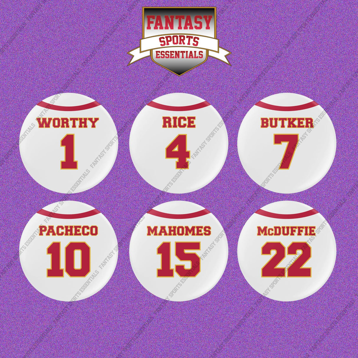 Kansas City Chiefs 2025 Away Jersey Button Pins (Choose Your Player) Page 1
