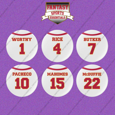 Kansas City Chiefs 2025 Away Jersey Button Pins (Choose Your Player) Page 1