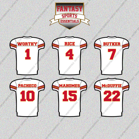 Kansas City Chiefs 2025 Away Jersey Glossy Stickers (Choose Your Player) Page 1