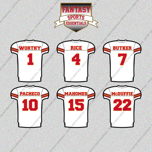 Kansas City Chiefs 2025 Away Jersey Glossy Stickers (Choose Your Player) Page 1
