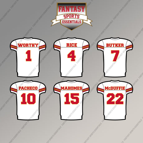 Kansas City Chiefs 2025 Away Jersey Magnets (Choose Your Player) Page 1