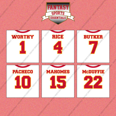 Kansas City Chiefs 2025 Away Jersey Wall Art Prints (Choose Your Player) Page 1