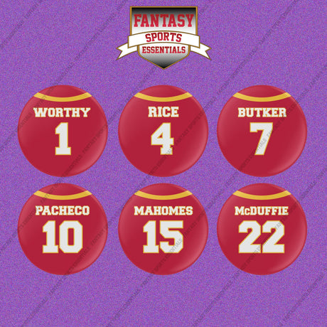 Kansas City Chiefs 2025 Home Jersey Button Pins (Choose Your Player) Page 1