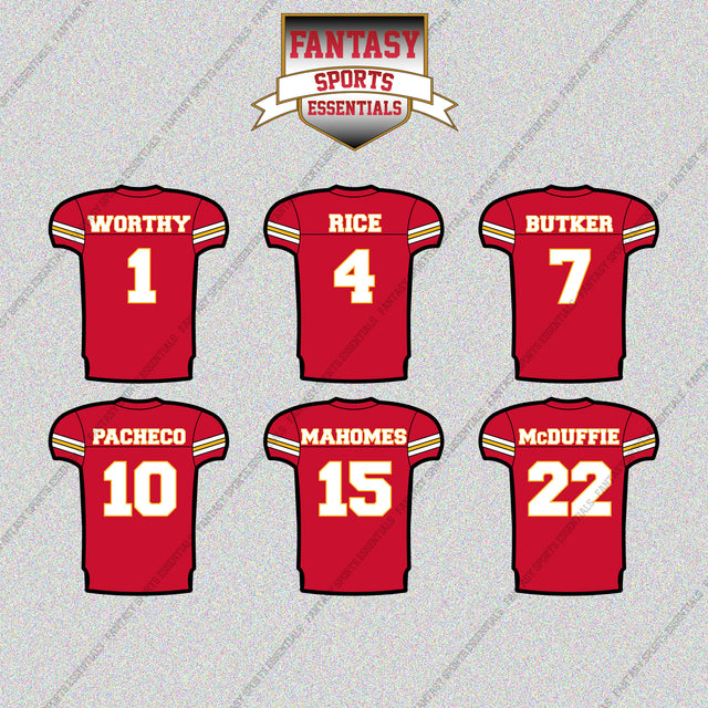 Kansas City Chiefs 2025 Home Jersey Glossy Stickers (Choose Your Player) Page 1