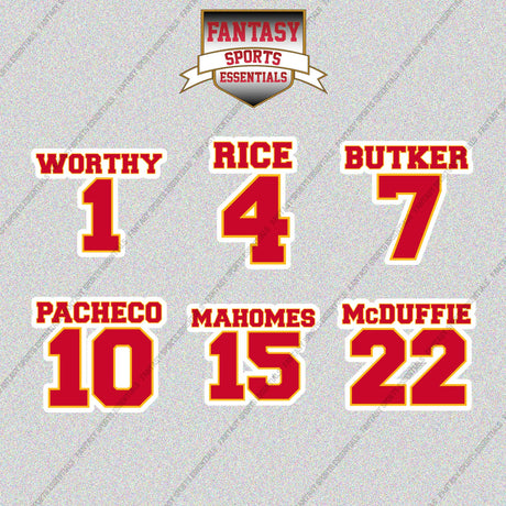 Kansas City Chiefs 2025 Name and Number Glossy Stickers (Choose Your Player) Page 1
