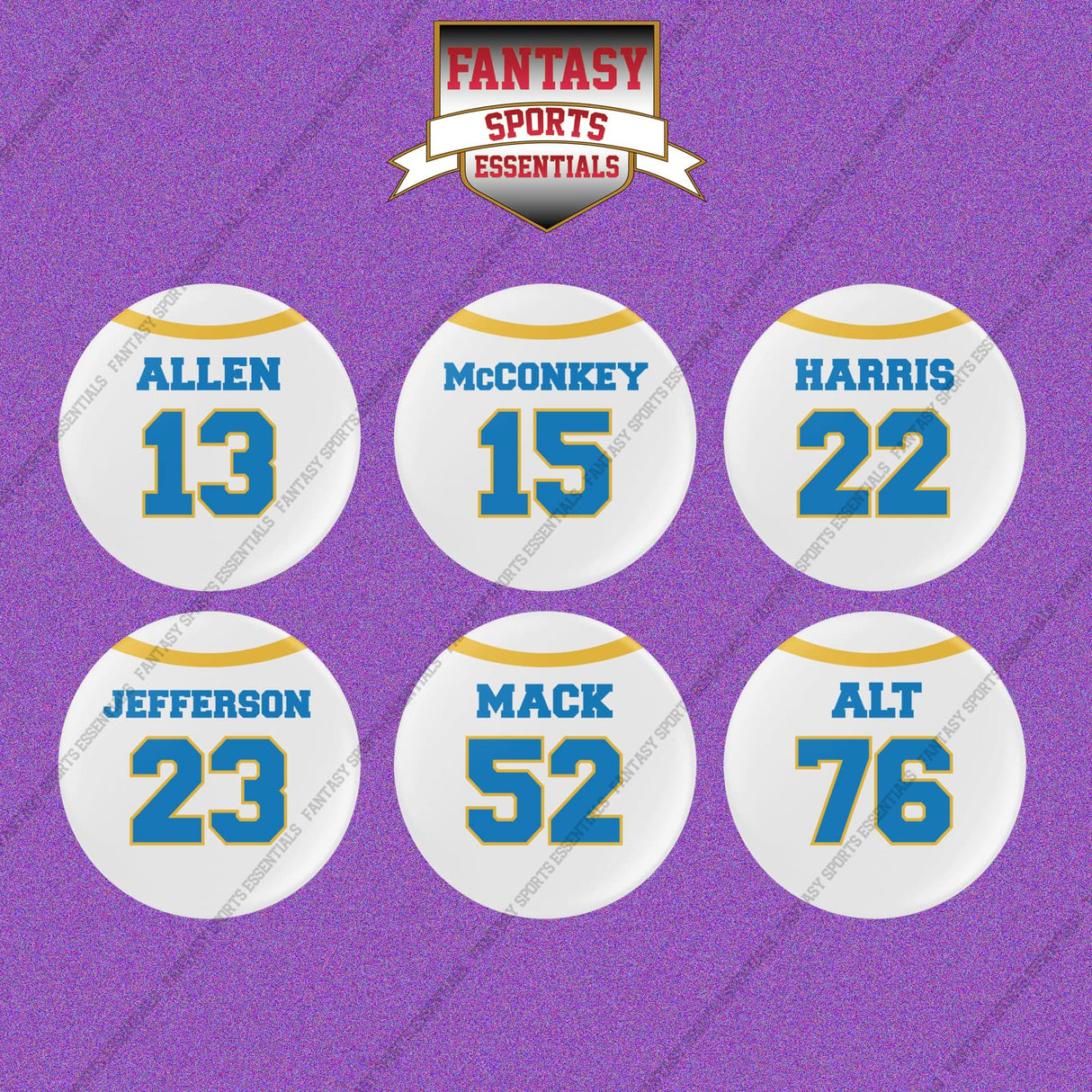 Los Angeles Chargers 2025 Away Jersey Button Pins (Choose Your Player) Page 2
