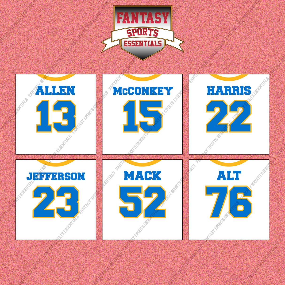 Los Angeles Chargers 2025 Away Jersey Wall Art Prints (Choose Your Player) Page 2