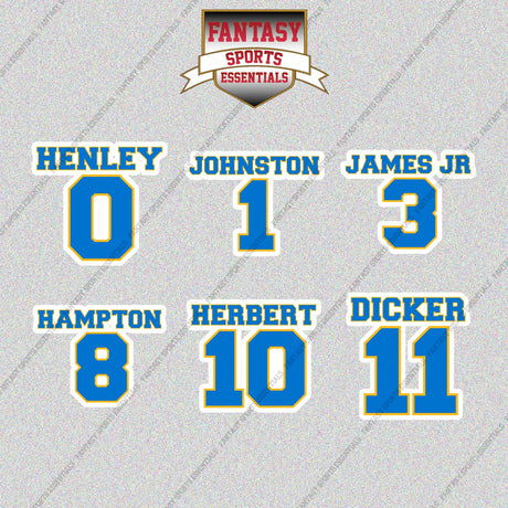 Los Angeles Chargers 2025 Name and Number Glossy Stickers (Choose Your Player) Page 1
