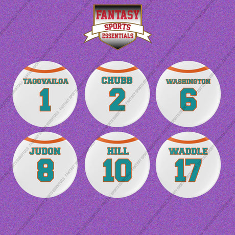 Miami Dolphins 2025 Away Jersey Button Pins (Choose Your Player) Page 1