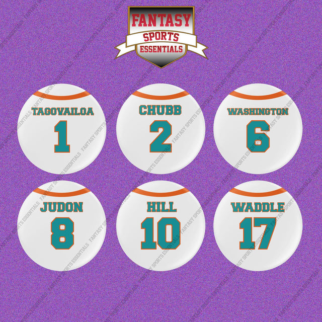 Miami Dolphins 2025 Away Jersey Button Pins (Choose Your Player) Page 1