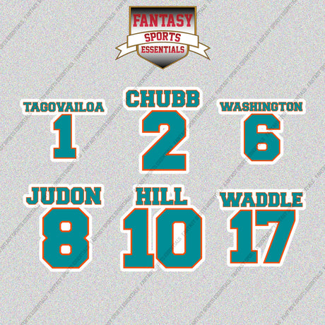Miami Dolphins 2025 Name and Number Glossy Stickers (Choose Your Player) Page 1