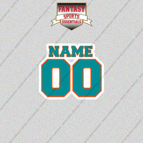 Miami Dolphins Personalized Current Name and Number Glossy Stickers