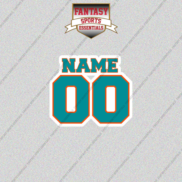 Miami Dolphins Personalized Current Name and Number Glossy Stickers