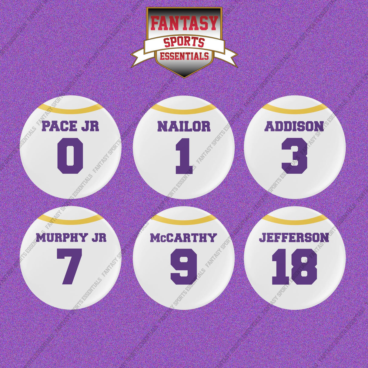 Minnesota Vikings 2025 Away Jersey Button Pins (Choose Your Player) Page 1