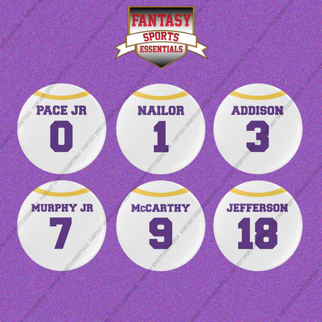 Minnesota Vikings 2025 Away Jersey Button Pins (Choose Your Player) Page 1