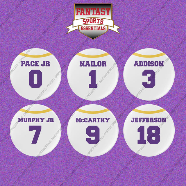 Minnesota Vikings 2025 Away Jersey Button Pins (Choose Your Player) Page 1