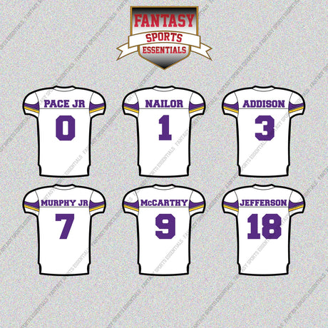 Minnesota Vikings 2025 Away Jersey Glossy Stickers (Choose Your Player) Page 1